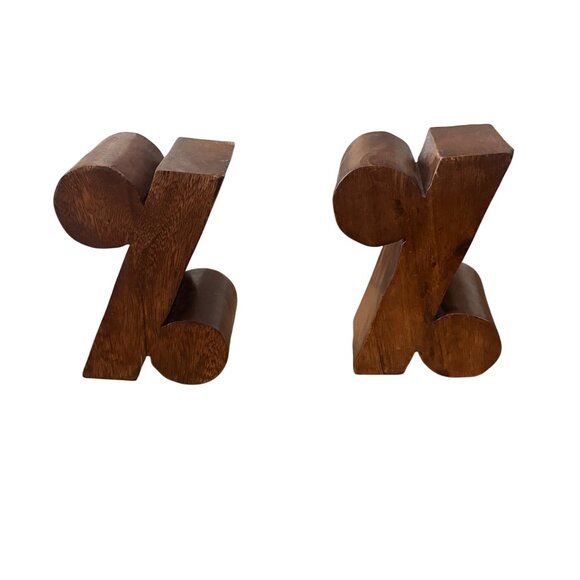 Handcrafted Solid Wood % Symbol Decorative Bookends - Picture 1 of 7